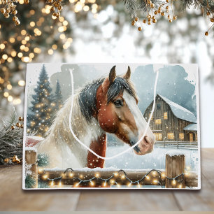 Braun und Weißes Pferd Weihnachten Große Geschenktüte