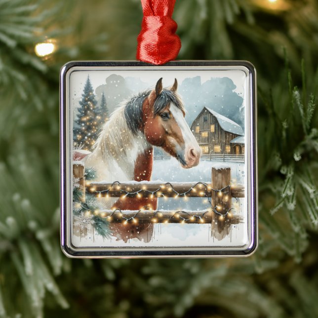 Braun und Weißes Pferd Weihnachten Ornament Aus Metall (Baum)