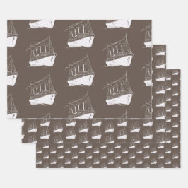 Braun- und weißes Segelboot für das nautische Retr Geschenkpapier Set