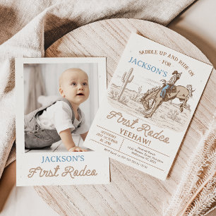 Braun vintage Foto Cowboy Rodeo 1. Geburtstag Einladung
