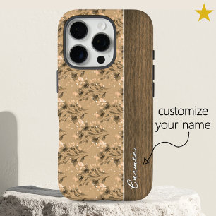 Braun vintage Frühlingsblumen Holz individueller N iPhone 16 Pro Hülle