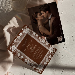 Braun vintage-spitzen-Hochzeit im Stil des alten G Einladung