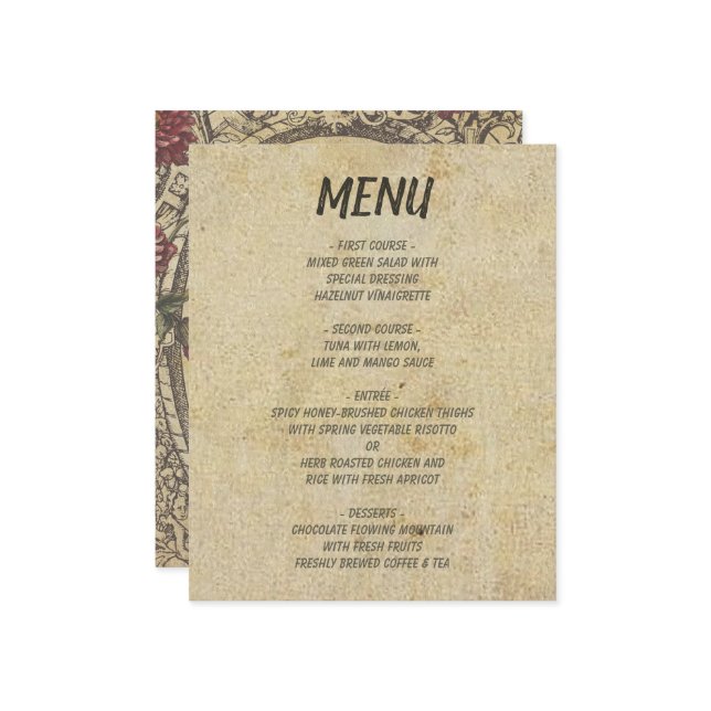 Braun Vintages klassisches Hochzeitsmenü (Vorderseite/Rückseite Beispiel)