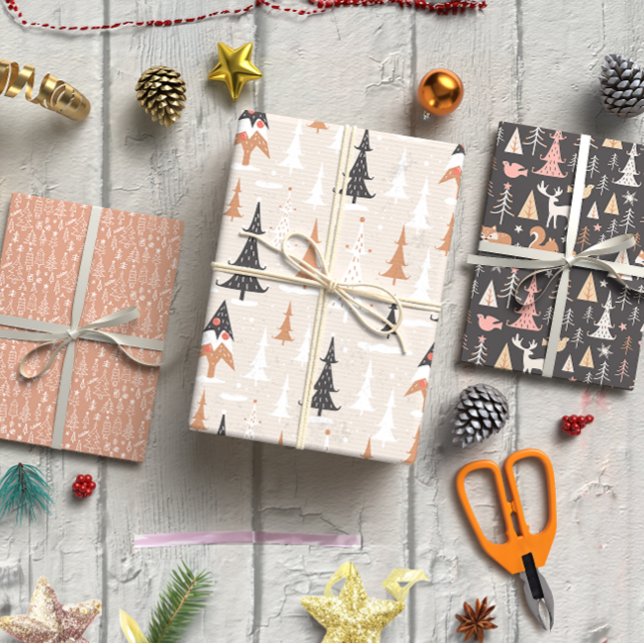 Braun Weihnachten Moderne Bäume Set von 3 Geschenkpapier Set (Brown Christmas Modern trees set of 3 Wrapping Paper Sheet)