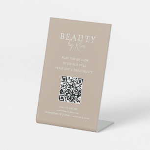 Braun & Weiß Minimal Elegantes Salon-QR-Code Sockelschild