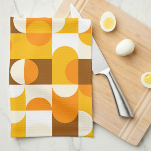 Braun Weiß Orange Gelb Halbkreise Muster Geschirrtuch