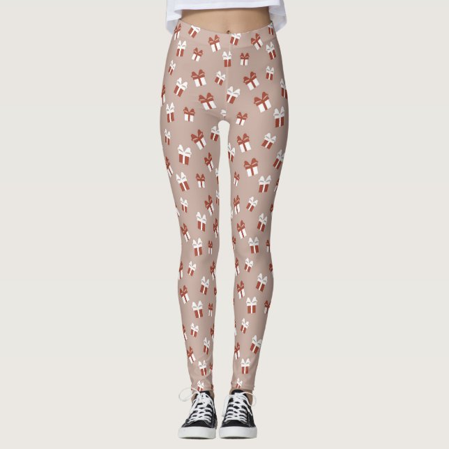 Braun & Weiß Weihnachtsgeschenke Muster Leggings (Vorderseite)