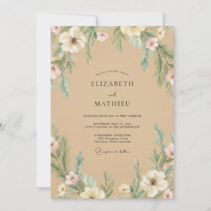 Braun-weiße Blütenhochzeit Einladung