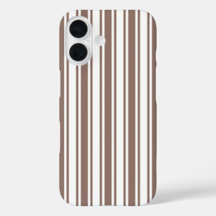 Braun-weiße Candy-Streifen in Taupe iPhone 16 Hülle