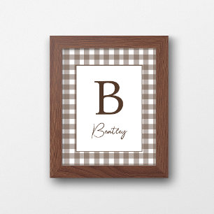 Braun-weiße Gingham-Karo-Kinderzimmer-Namensschild Poster