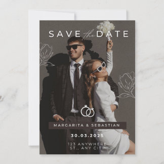 Braun-weiße Minimalhochzeit Einladung