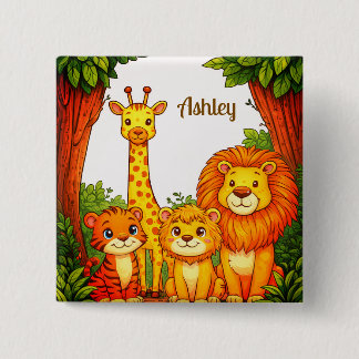 Braun Weiße Safari-Tiere Aquarell Button