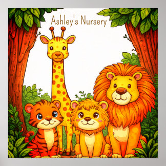 Braun Weiße Tiere Kinderzimmer Dschungel Safari Poster