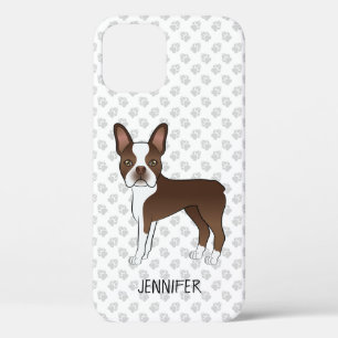 Braun-weißer Boston-Terrier-Cartoon-Hund und Name Case-Mate iPhone Hülle