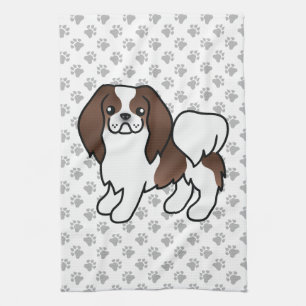 Braun-weißer japanischer Chin-Cartoon-Hund & Pfote Geschirrtuch