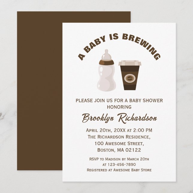 Braun weißer Kaffee ein Baby Braut Babydusche Einladung (Vorne/Hinten)