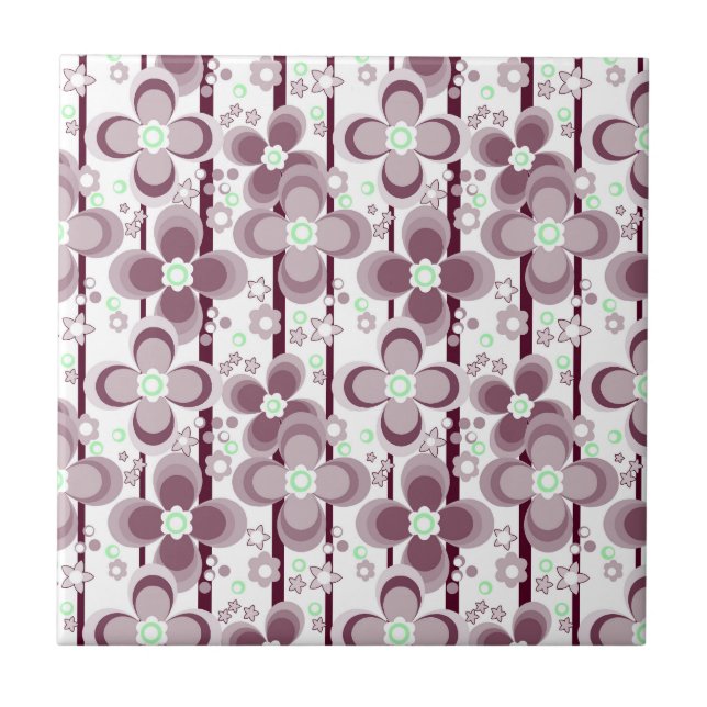braun-weißes Blumenmuster Fliese (Vorderseite)