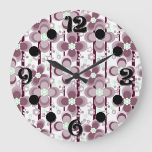 braun-weißes Blumenmuster Große Wanduhr