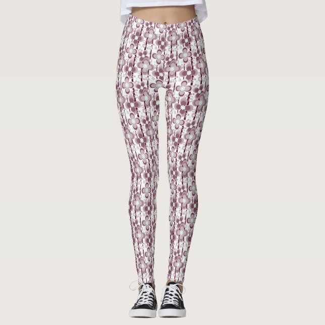 braun-weißes Blumenmuster Leggings (Vorderseite)