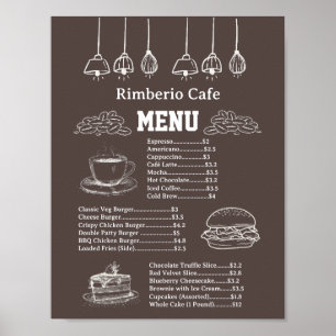Braun-weißes Vintage-Café-Geschäftsessen-Menü Poster