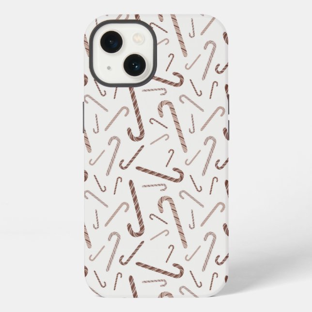 Braun-weißes Zuckerstangenmuster iPhone Hülle (Rückseite)