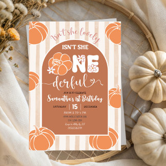 Braun Whimsical Stripes Pumpkin Ein Geburtstag Einladung