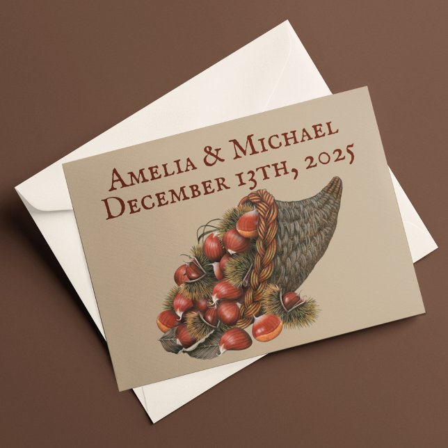 Braun Winter Kastanien Hochzeit Dankeskarte (Von Creator hochgeladen)