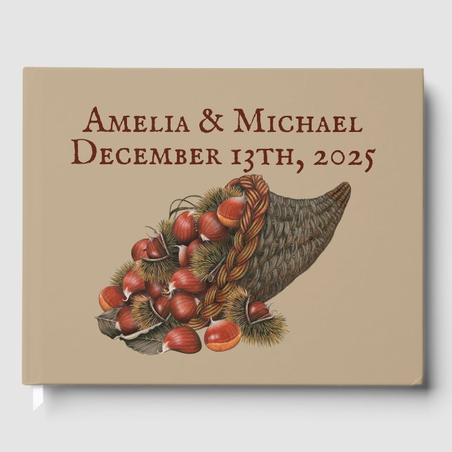Braun Winter Kastanien Hochzeit Gästebuch (Vorderseite)