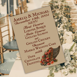 Braun Winter Kastanien Hochzeit Menükarte