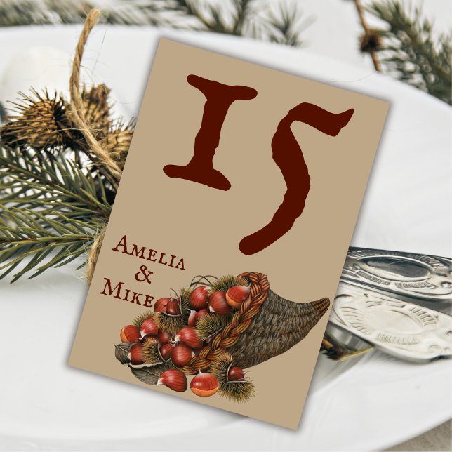 Braun Winter Kastanien Hochzeit Tischnummer (Von Creator hochgeladen)