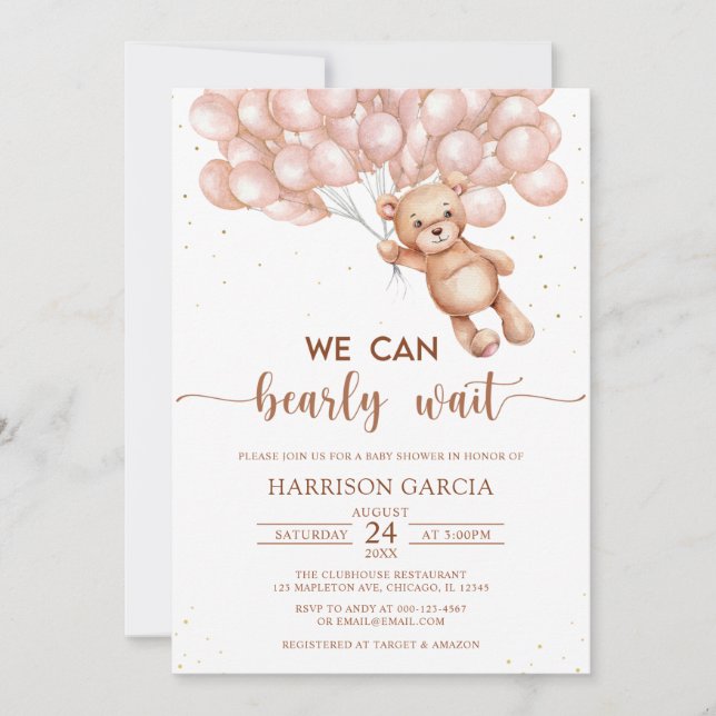 Braun wir können frühzeitig abwarten Teddy Bear Ba Einladung (Vorderseite)
