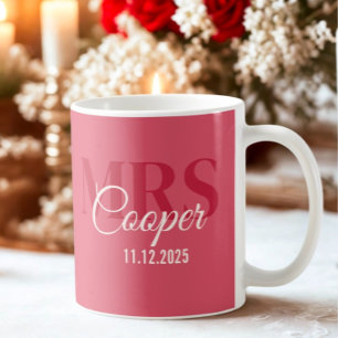 Brauname mit Hochzeitdatum Crimson Rot Farbe Kaffeetasse
