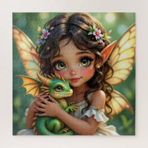 Braunäugige Elfenfee und Drache Puzzle
