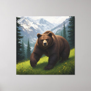 Braunbär auf einer Bergwiese Leinwanddruck