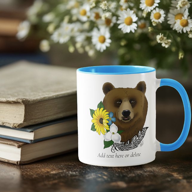 Braunbär Blaue Blumen Feder Wildnis Tasse (Von Creator hochgeladen)