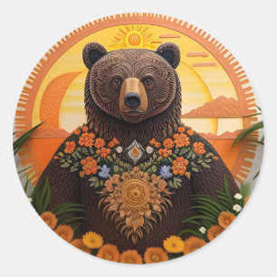 🐻 Braunbär Blumen Natur Tierliebhaber Runder Aufkleber