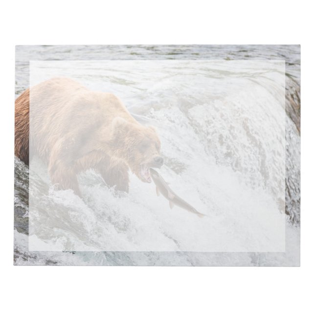 Braunbär fängt roten Lachs Notizblock (Vorderseite)
