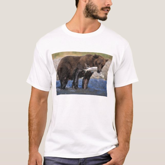 Braunbär, Grizzlybär, Lachsfang, T-Shirt (Vorderseite)