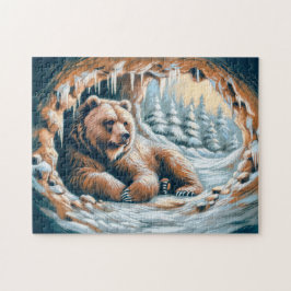 Braunbär im Winter Höhle Pastel Chalk Zeichnend Puzzle