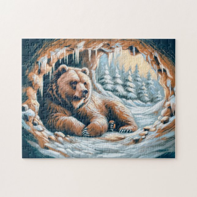 Braunbär im Winter Höhle Pastel Chalk Zeichnend Puzzle (Horizontal)