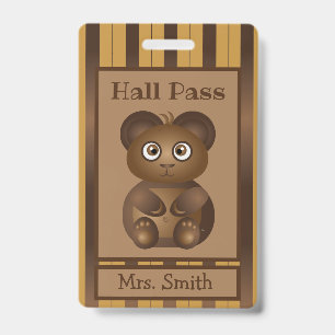 Braunbär-Kindergartenschüler-Hall-Pass Ausweis