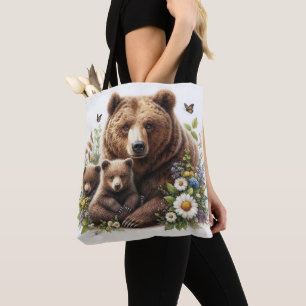 Braunbär mit Jungen auf blühender Blumenwiese - Wi