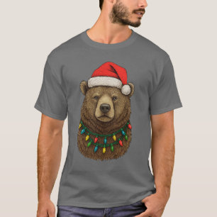 Braunbär mit Weihnachtsmannmütze mit Weihnachten T-Shirt