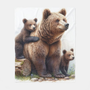 Braunbär mit zwei Jungen Fleecedecke