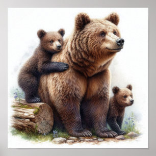 Braunbär mit zwei Jungen Wilde Familie Poster