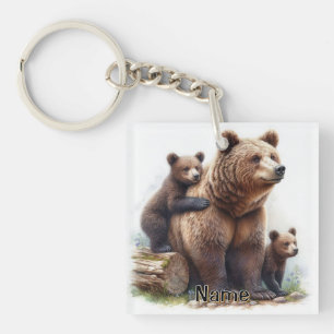 Braunbär mit zwei Jungen Wildtierfamilie Schlüsselanhänger