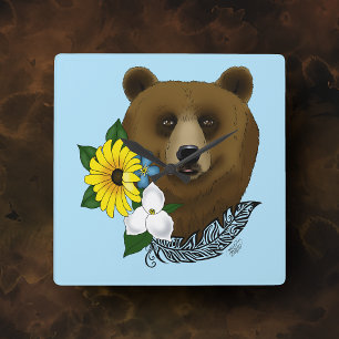 Braunbär Quadratische Wanduhr