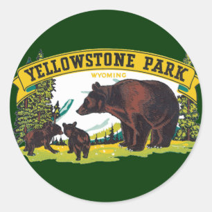 Braunbären im Yellowstone-Nationalpark in Vintage- Runder Aufkleber