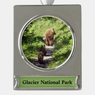 Braunbärenfamilie Banner-Ornament Silber