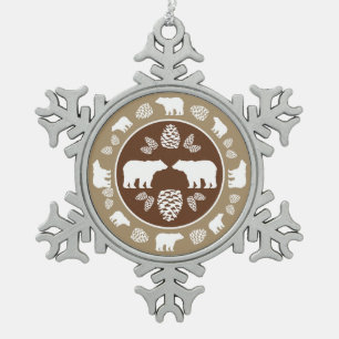 Braunbärenschneeflocke Schneeflocken Zinn-Ornament